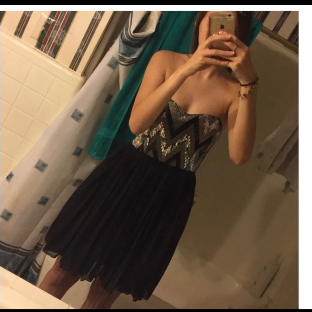 Rue21 black and silver sequin chevron top strapless dress
